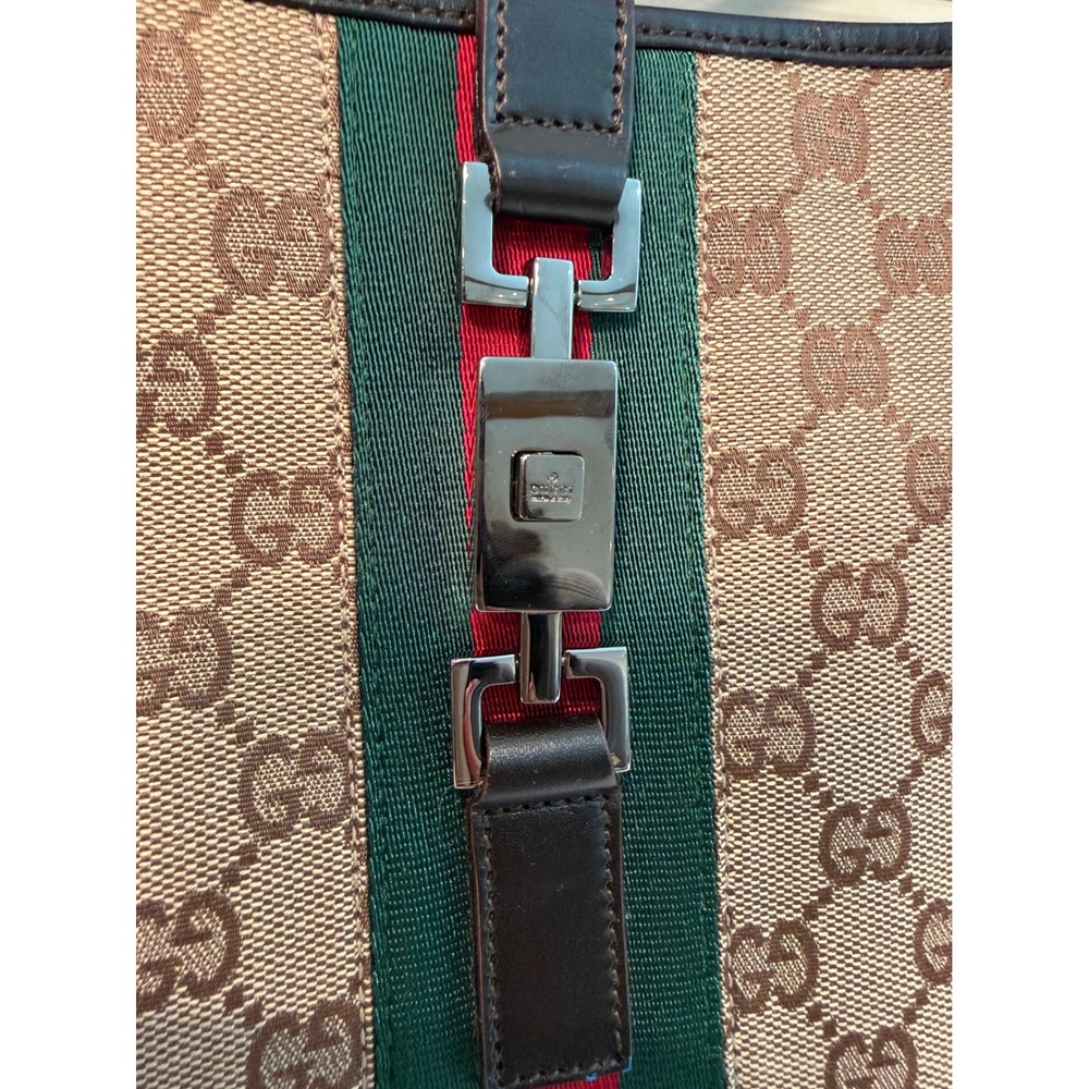 Gucci Jackie O GG Supreme Canvas Web Stripe Hobo Bag Brown Leather‎ Trim Vintage - Picture 5 of 14